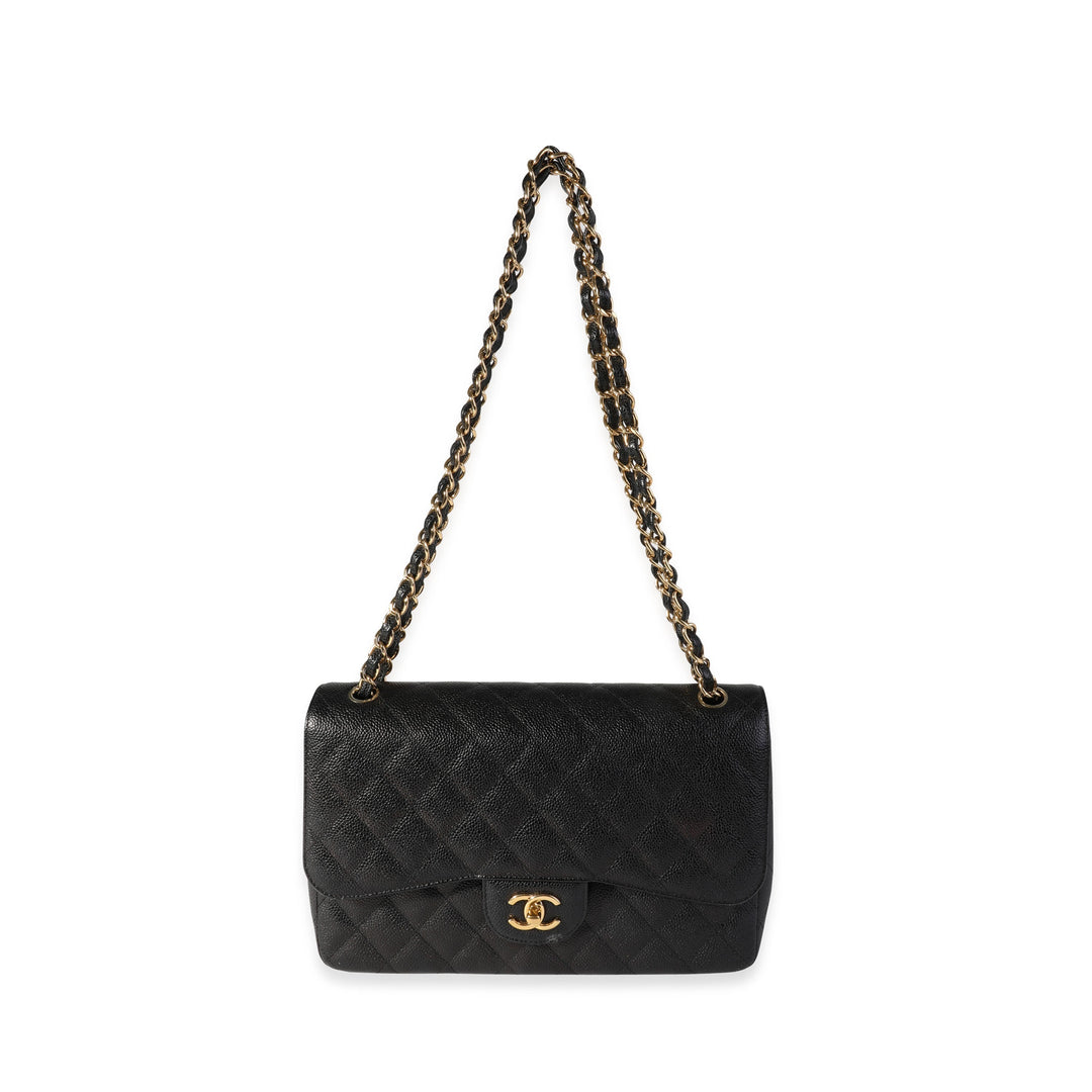 Chanel Black Quilted Caviar Jumbo Classic Double New Bag