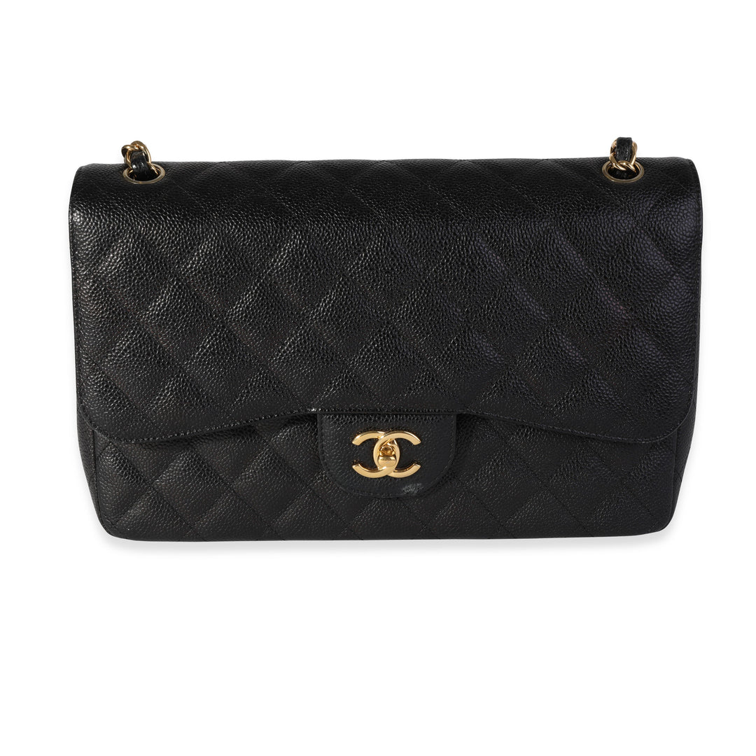 Chanel Black Quilted Caviar Jumbo Classic Double New Bag