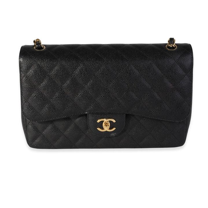 Chanel Black Quilted Caviar Jumbo Classic Double New Bag