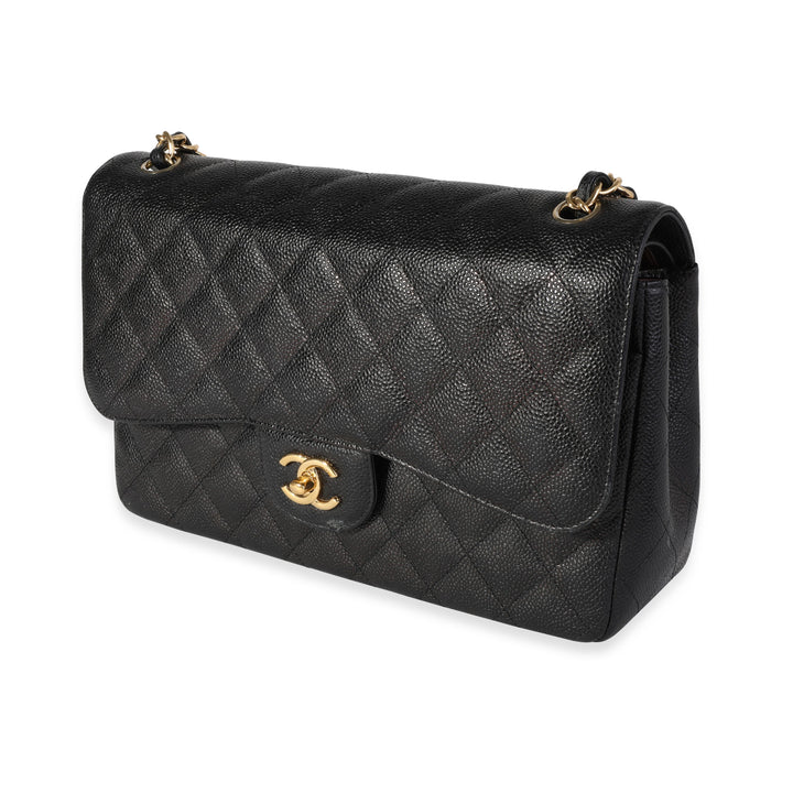 Chanel Black Quilted Caviar Jumbo Classic Double New Bag