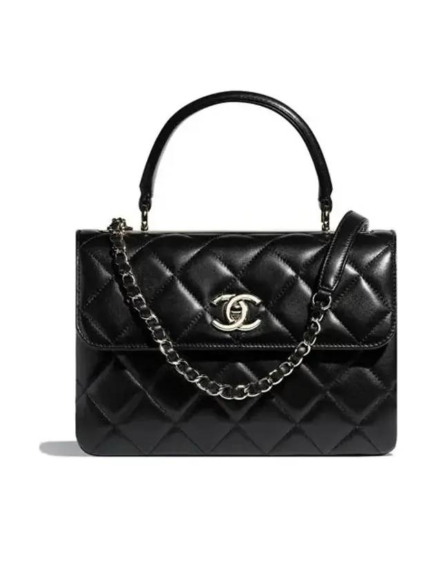Gold Plated CC Top Handle Flap Small Tote Bag Black Chanel