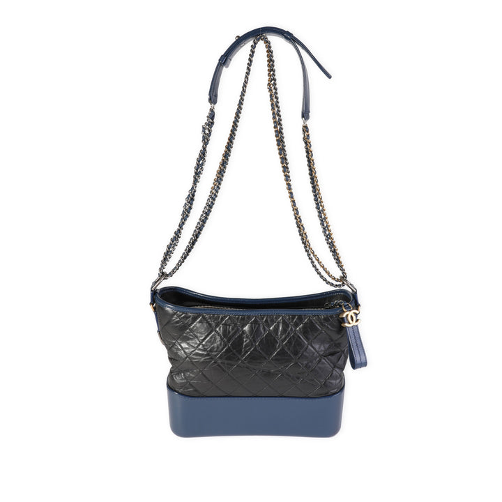 Chanel Black & Blue Quilted Aged Calfskin Large Gabrielle Hobo