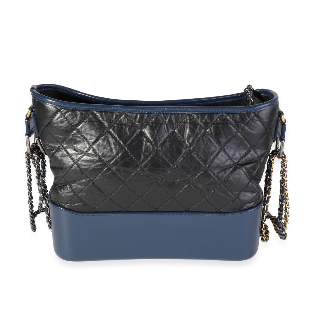 Chanel Black & Blue Quilted Aged Calfskin Large Gabrielle Hobo