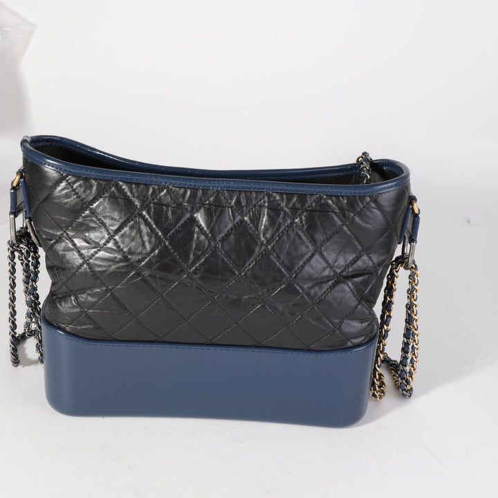 Chanel Black & Blue Quilted Aged Calfskin Large Gabrielle Hobo
