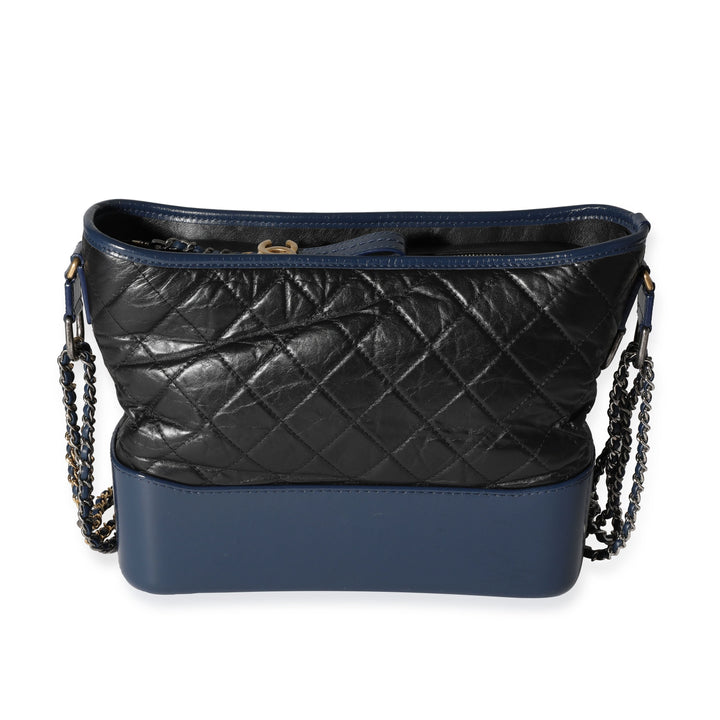 Chanel Black & Blue Quilted Aged Calfskin Large Gabrielle Hobo