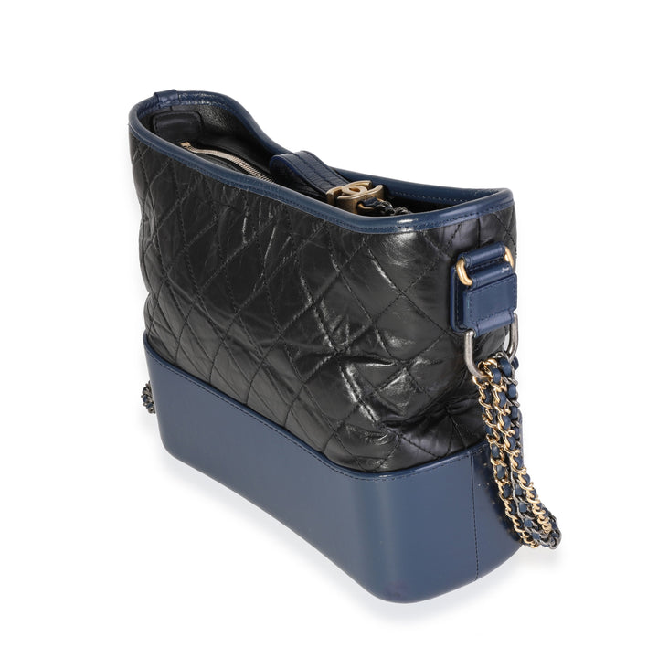 Chanel Black & Blue Quilted Aged Calfskin Large Gabrielle Hobo