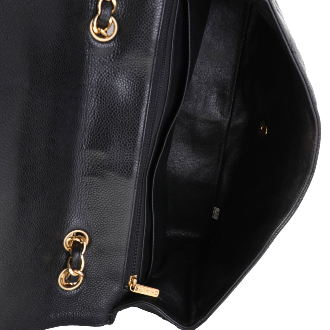 Chanel Black Quilted Caviar Jumbo Classic Single New Bag