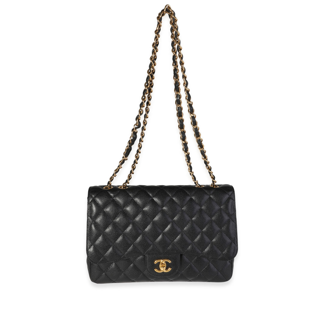 Chanel Black Quilted Caviar Jumbo Classic Single New Bag