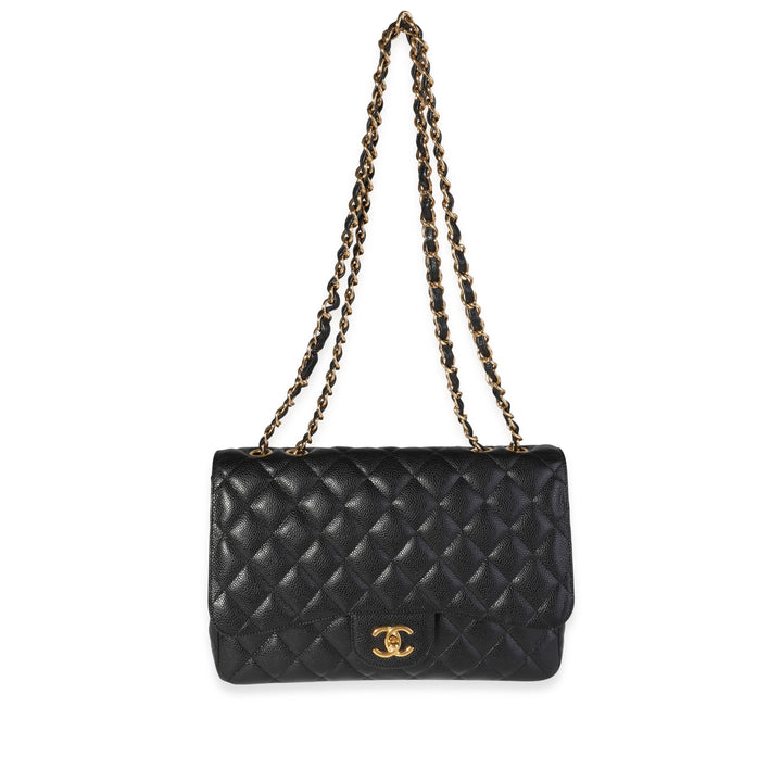 Chanel Black Quilted Caviar Jumbo Classic Single New Bag
