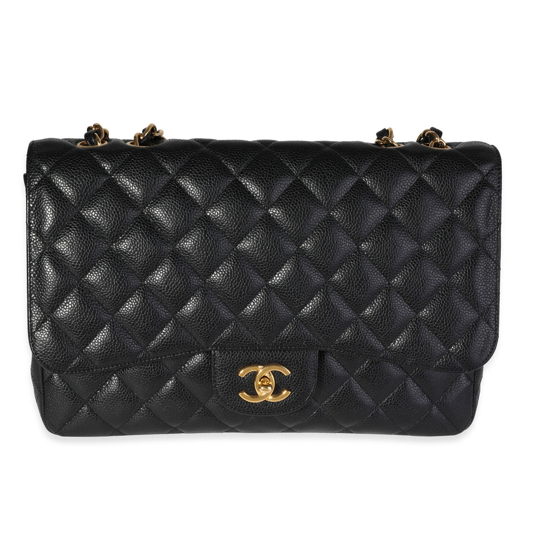 Chanel Black Quilted Caviar Jumbo Classic Single New Bag