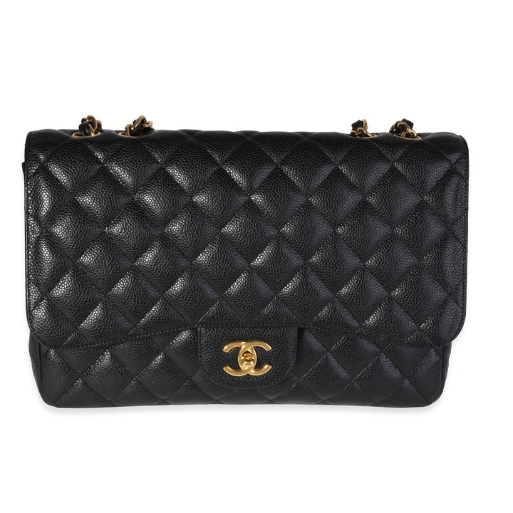 Chanel Black Quilted Caviar Jumbo Classic Single New Bag
