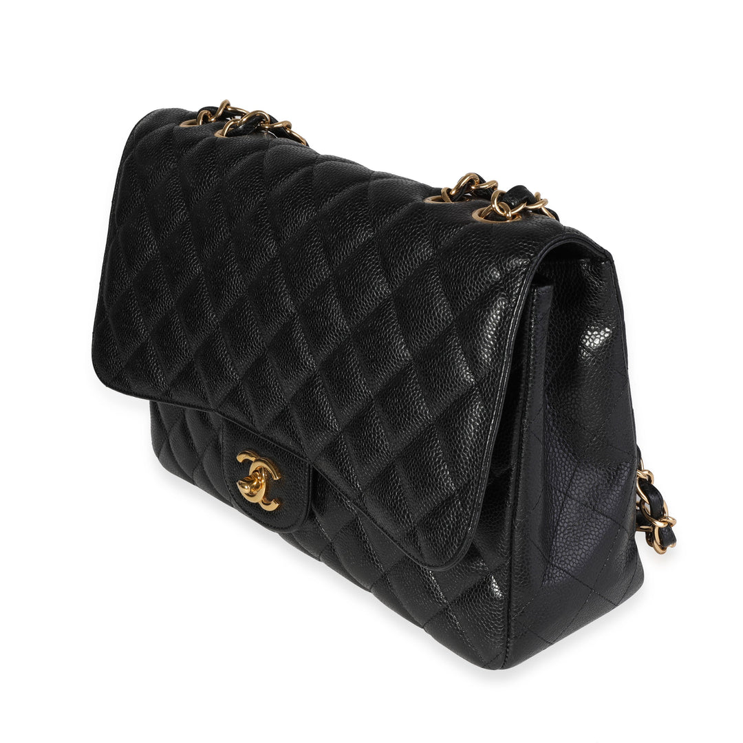Chanel Black Quilted Caviar Jumbo Classic Single New Bag