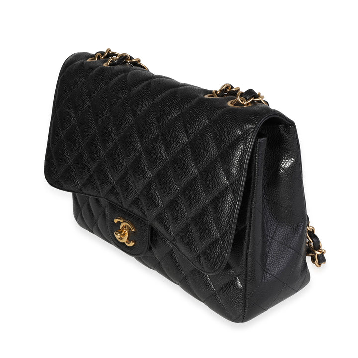 Chanel Black Quilted Caviar Jumbo Classic Single New Bag