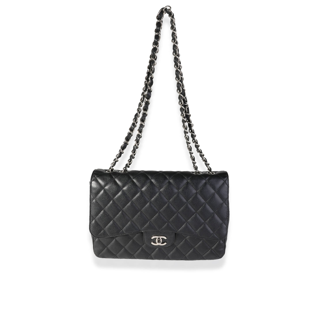 Chanel Black Quilted Caviar Jumbo Classic Single New Bag