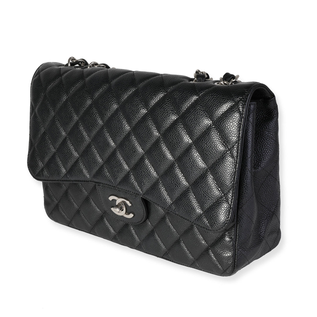 Chanel Black Quilted Caviar Jumbo Classic Single New Bag