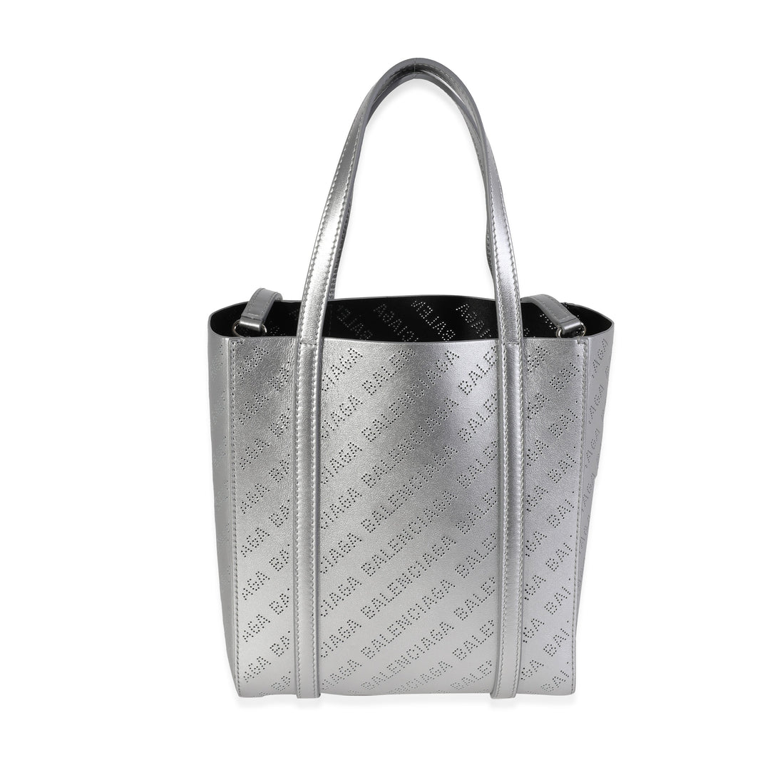 Top Quality Balenciaga New Silver Calfskin Logo Perforated XXS Everyday Tote