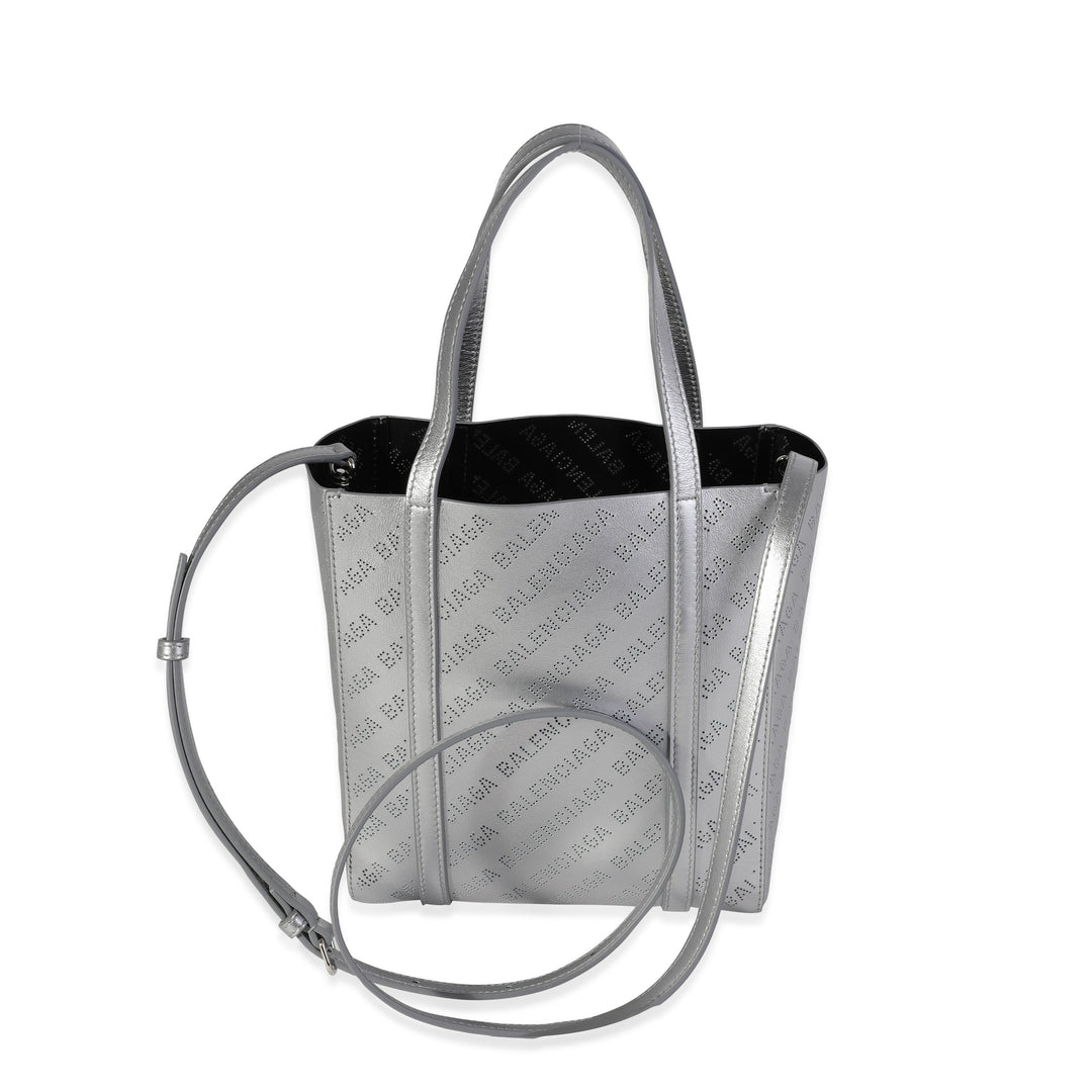 Top Quality Balenciaga New Silver Calfskin Logo Perforated XXS Everyday Tote