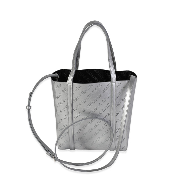 Top Quality Balenciaga New Silver Calfskin Logo Perforated XXS Everyday Tote