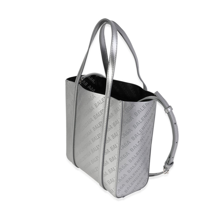 Top Quality Balenciaga New Silver Calfskin Logo Perforated XXS Everyday Tote