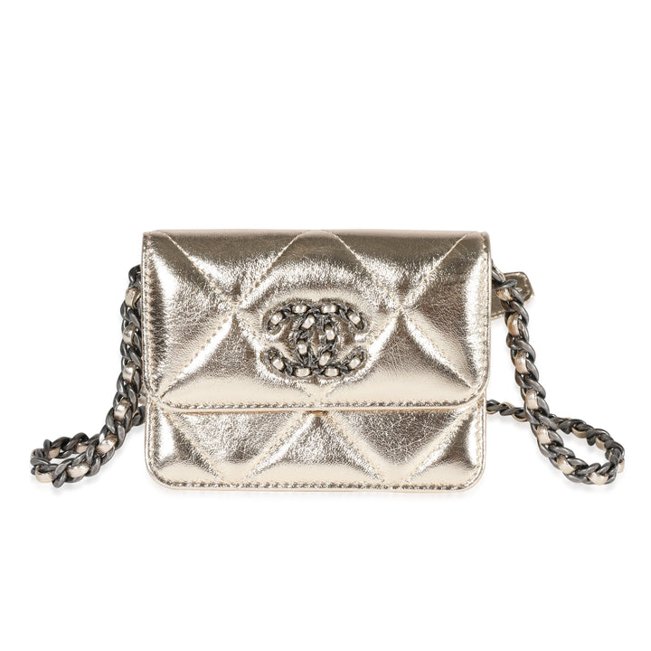 Top Quality Chanel Gold Quilted Lambskin  Coin Purse With Chain