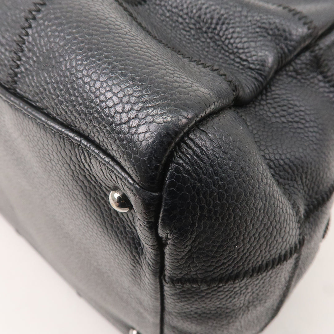 Top Quality Chanel Chocolate Bar Caviar Skin Boston Bag Black A26135