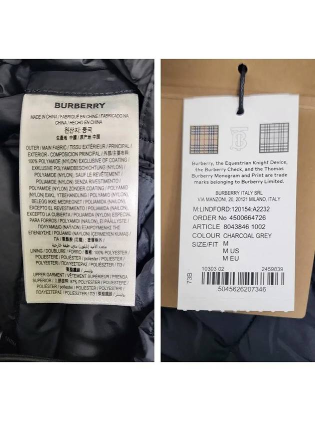 Burberry Logo Applique Nylon Padding Charcoal Grey