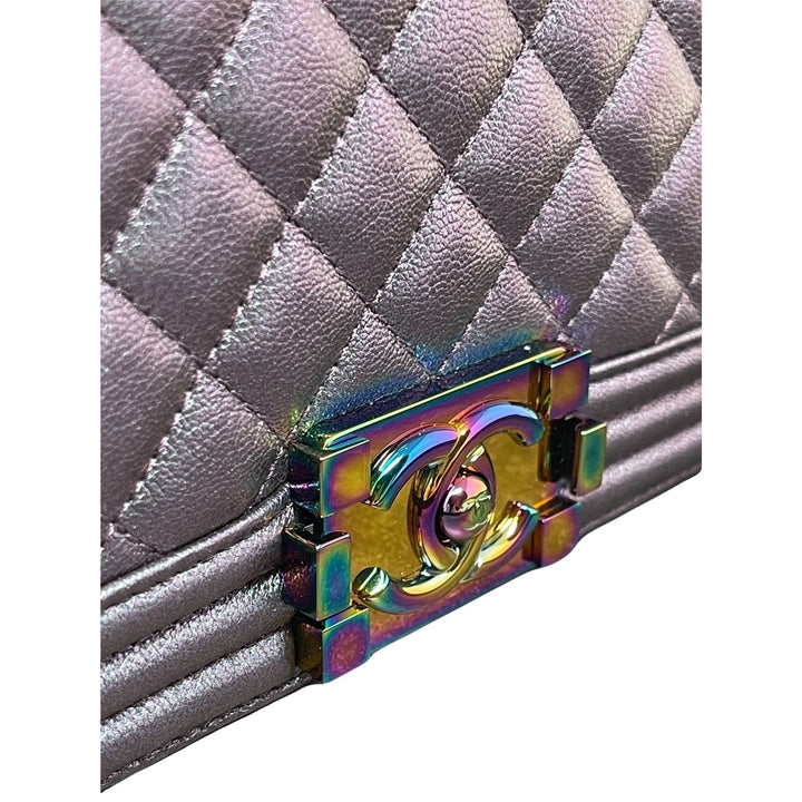 Top Quality Chanel Top Quality Chanel Boy New Bag Quilted Iridescent Goatskin Old Medium - Purple
