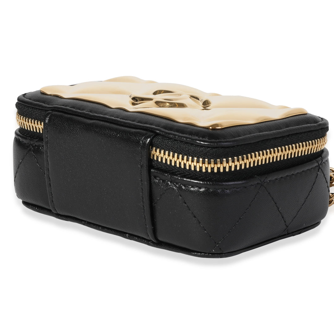 Chanel Gold Quilted Metal & Black Lambskin Mini Vanity Bag