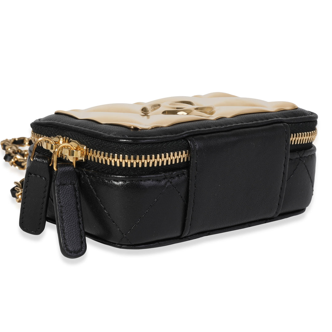 Chanel Gold Quilted Metal & Black Lambskin Mini Vanity Bag