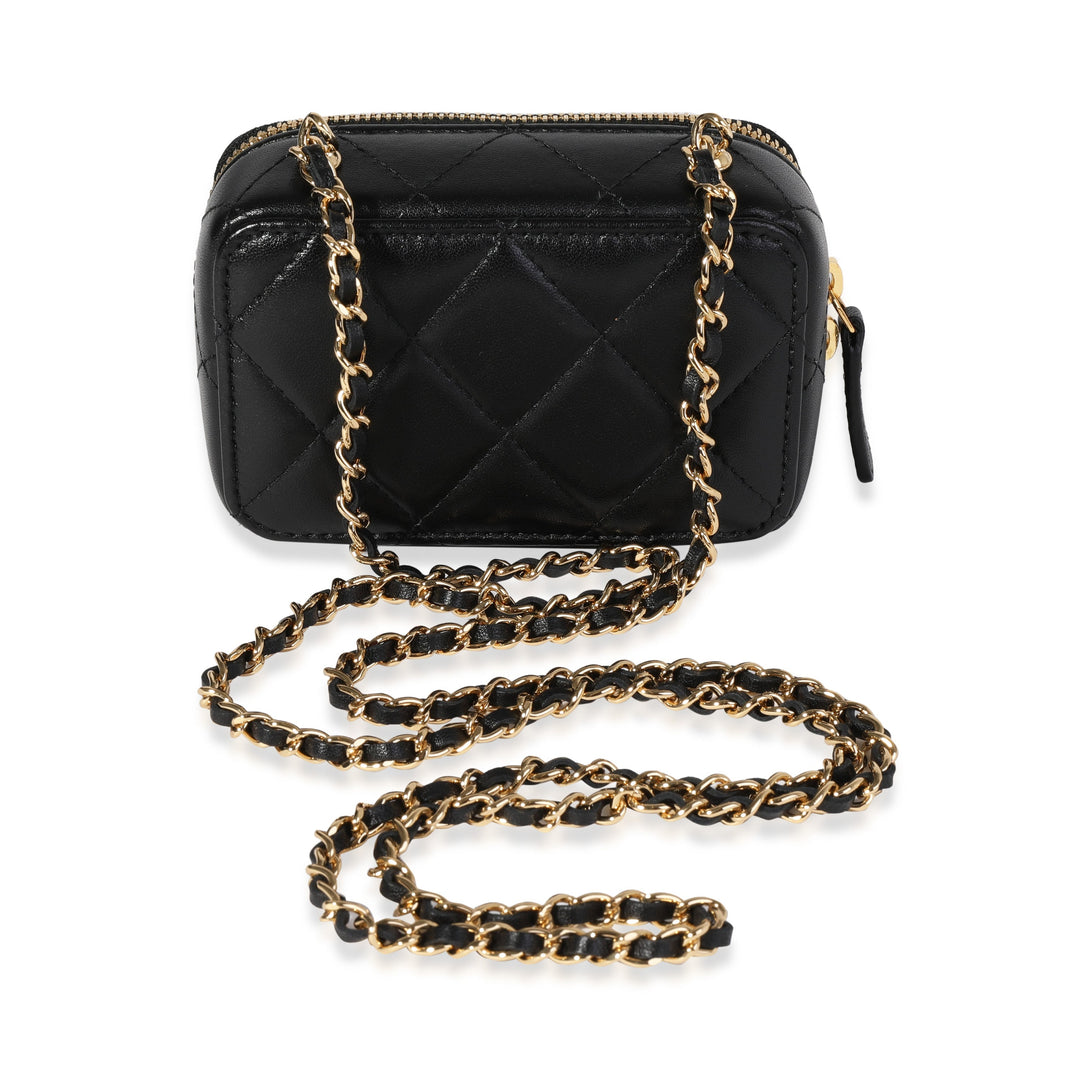Chanel Gold Quilted Metal & Black Lambskin Mini Vanity Bag