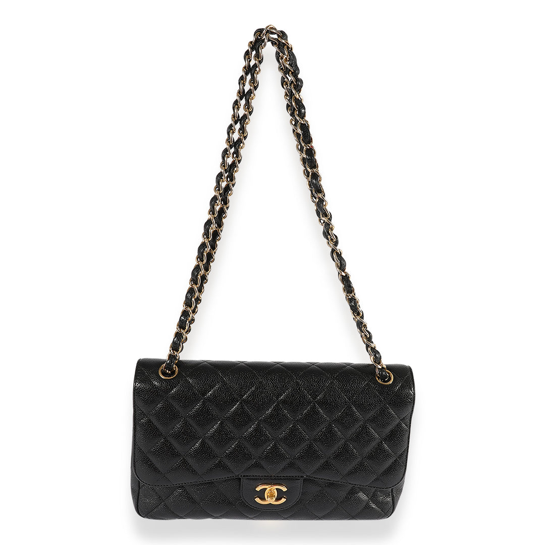 Chanel Black Quilted Caviar Jumbo Classic Double New Bag