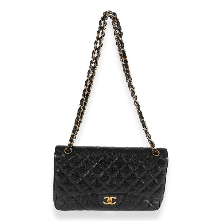 Chanel Black Quilted Caviar Jumbo Classic Double New Bag