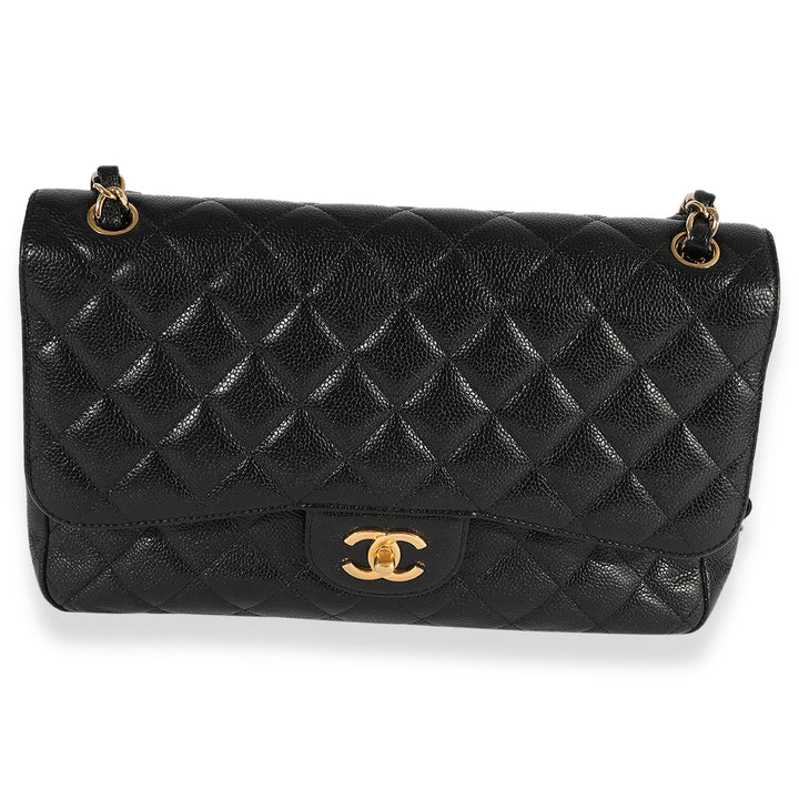 Chanel Black Quilted Caviar Jumbo Classic Double New Bag