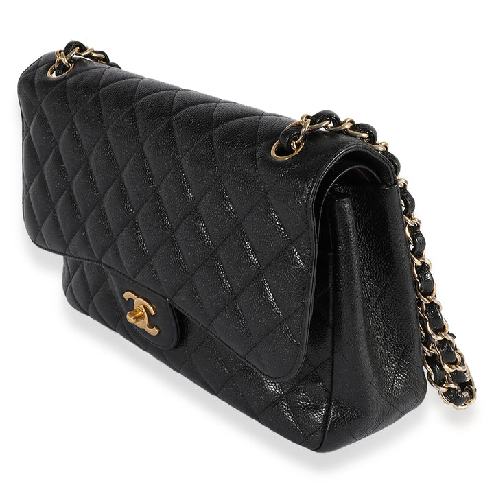 Chanel Black Quilted Caviar Jumbo Classic Double New Bag