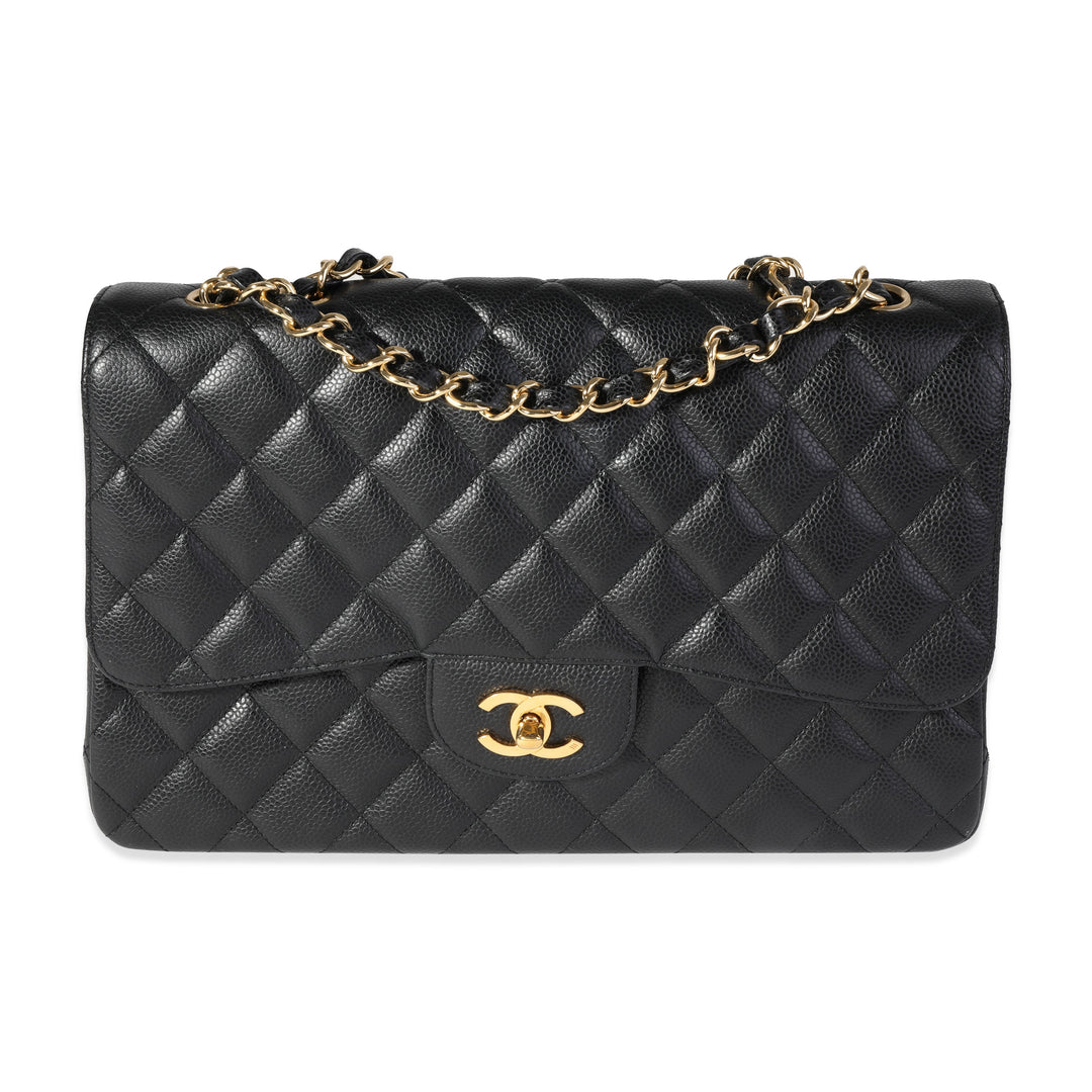 Chanel Black Quilted Caviar Jumbo Classic Single New Bag