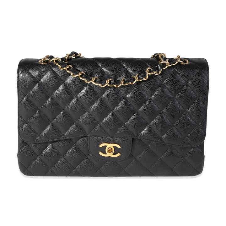 Chanel Black Quilted Caviar Jumbo Classic Single New Bag