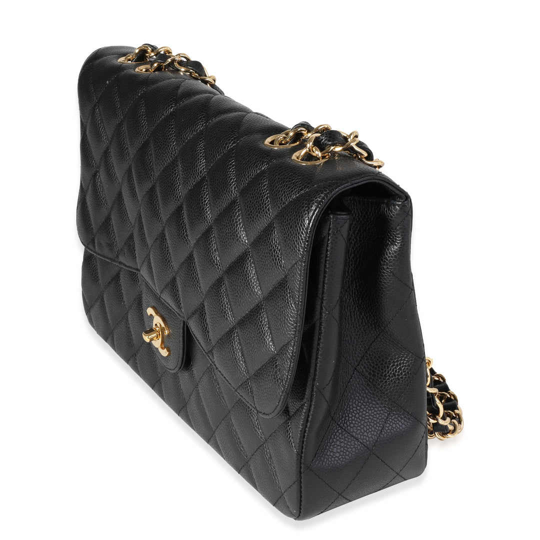 Chanel Black Quilted Caviar Jumbo Classic Single New Bag