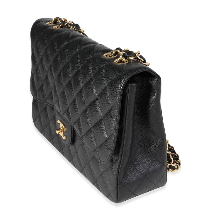 Chanel Black Quilted Caviar Jumbo Classic Single New Bag