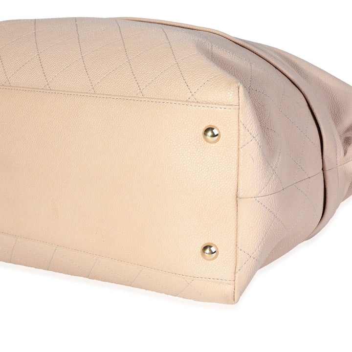 Chanel Beige Quilted Grained Calfskin Zip & Carry Tote