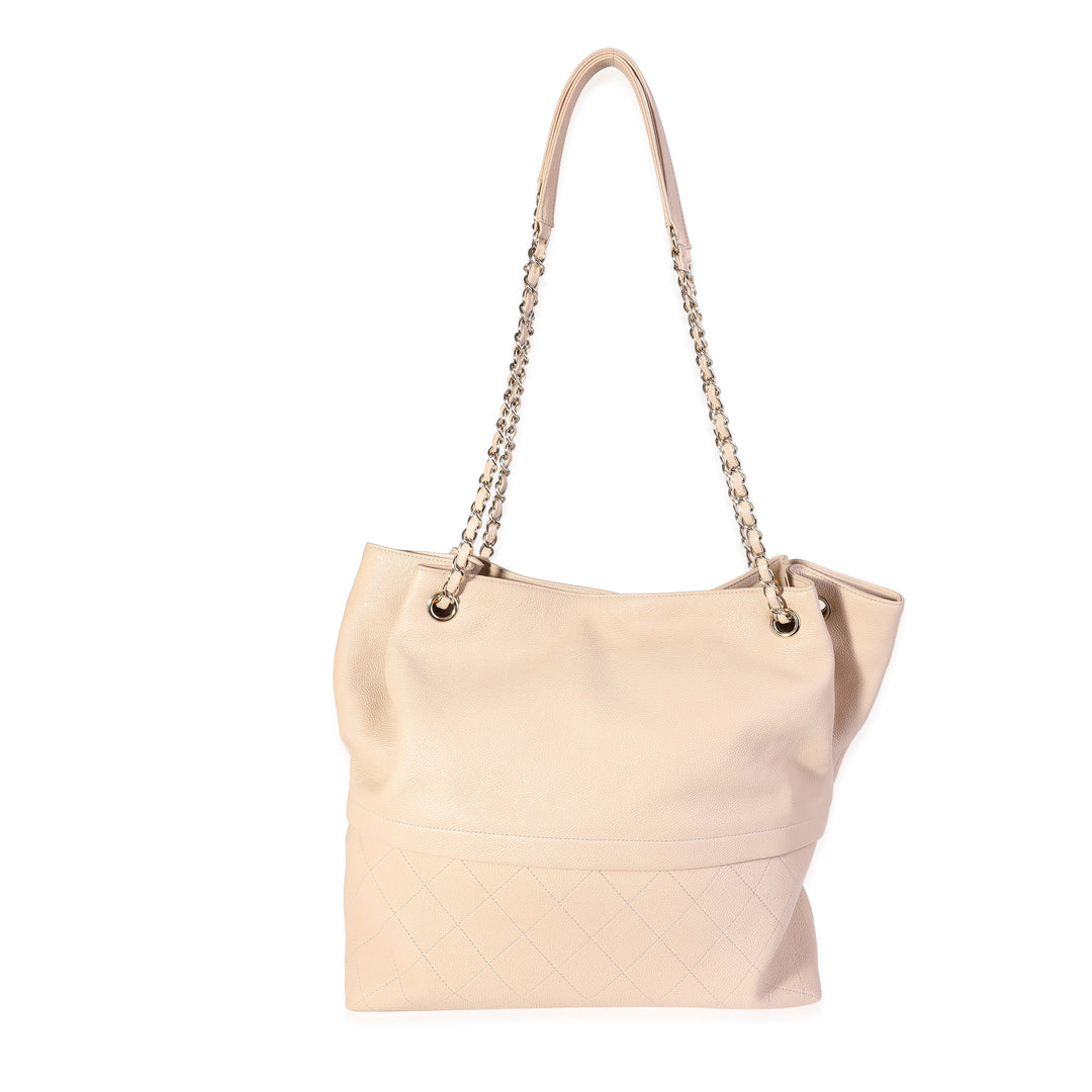 Chanel Beige Quilted Grained Calfskin Zip & Carry Tote