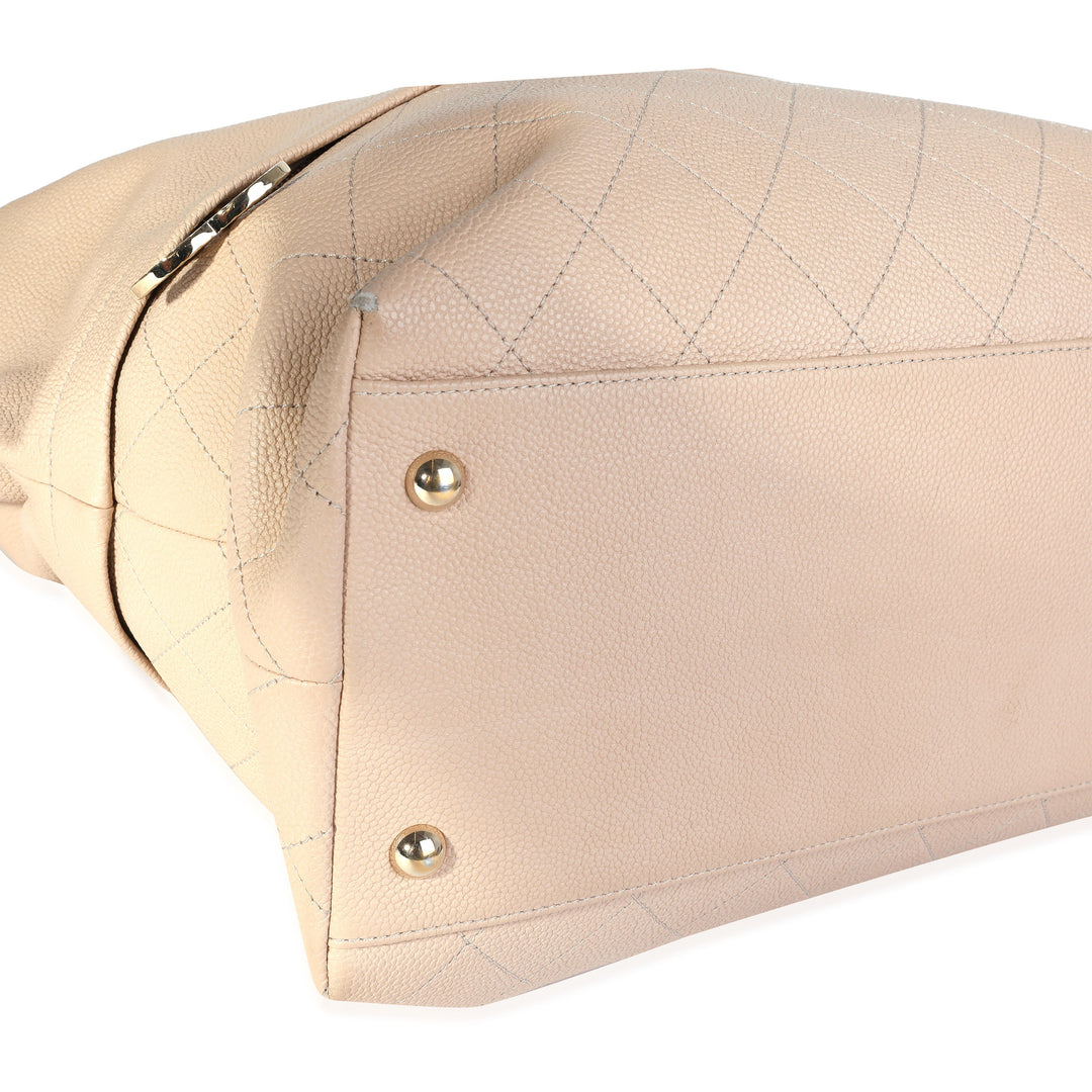 Chanel Beige Quilted Grained Calfskin Zip & Carry Tote