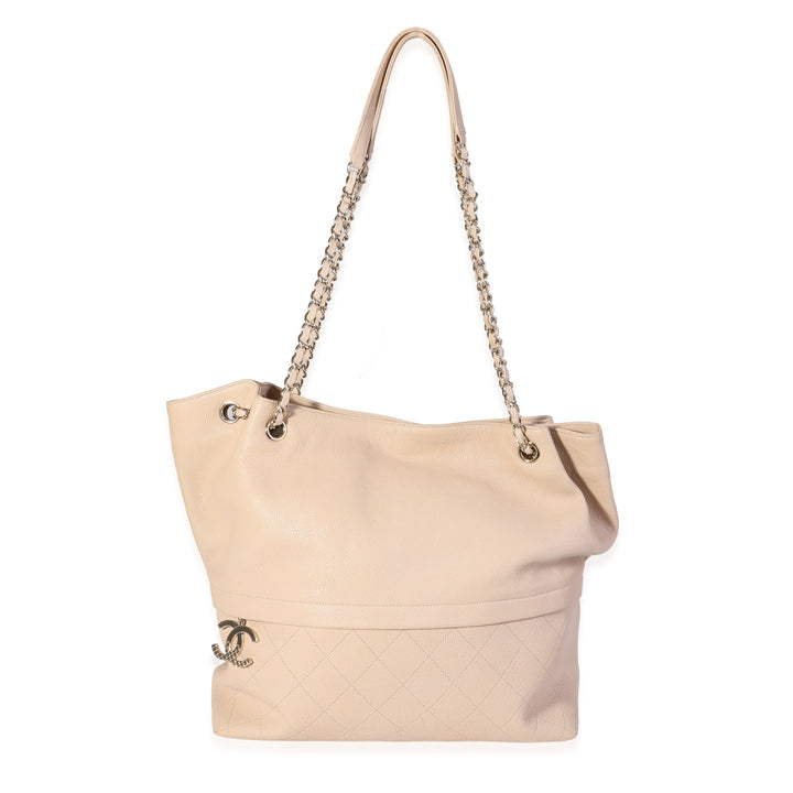 Chanel Beige Quilted Grained Calfskin Zip & Carry Tote