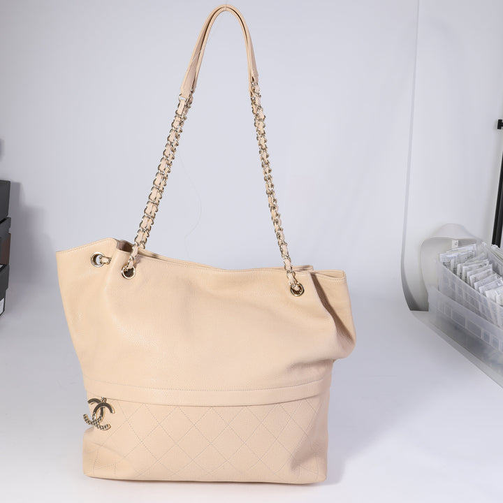 Chanel Beige Quilted Grained Calfskin Zip & Carry Tote