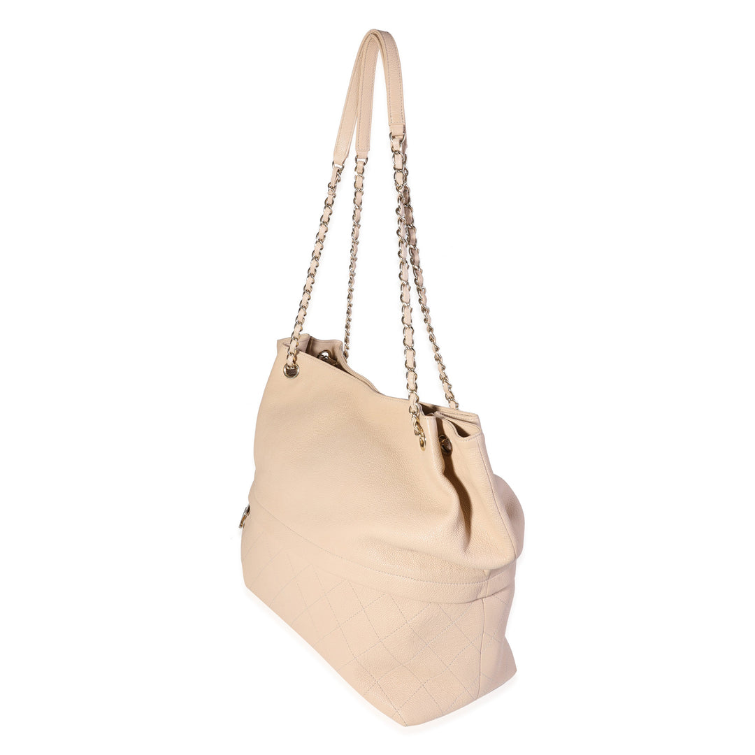 Chanel Beige Quilted Grained Calfskin Zip & Carry Tote