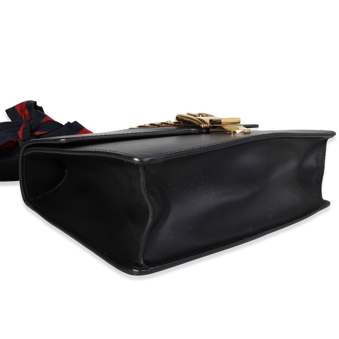Gucci Black Smooth Leather & Web Small Sylvie Shoulder Bag