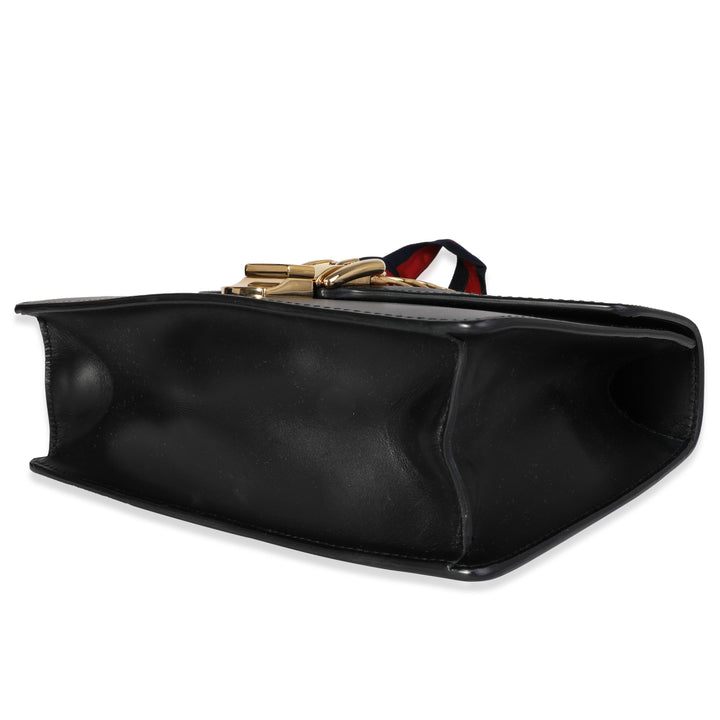 Gucci Black Smooth Leather & Web Small Sylvie Shoulder Bag