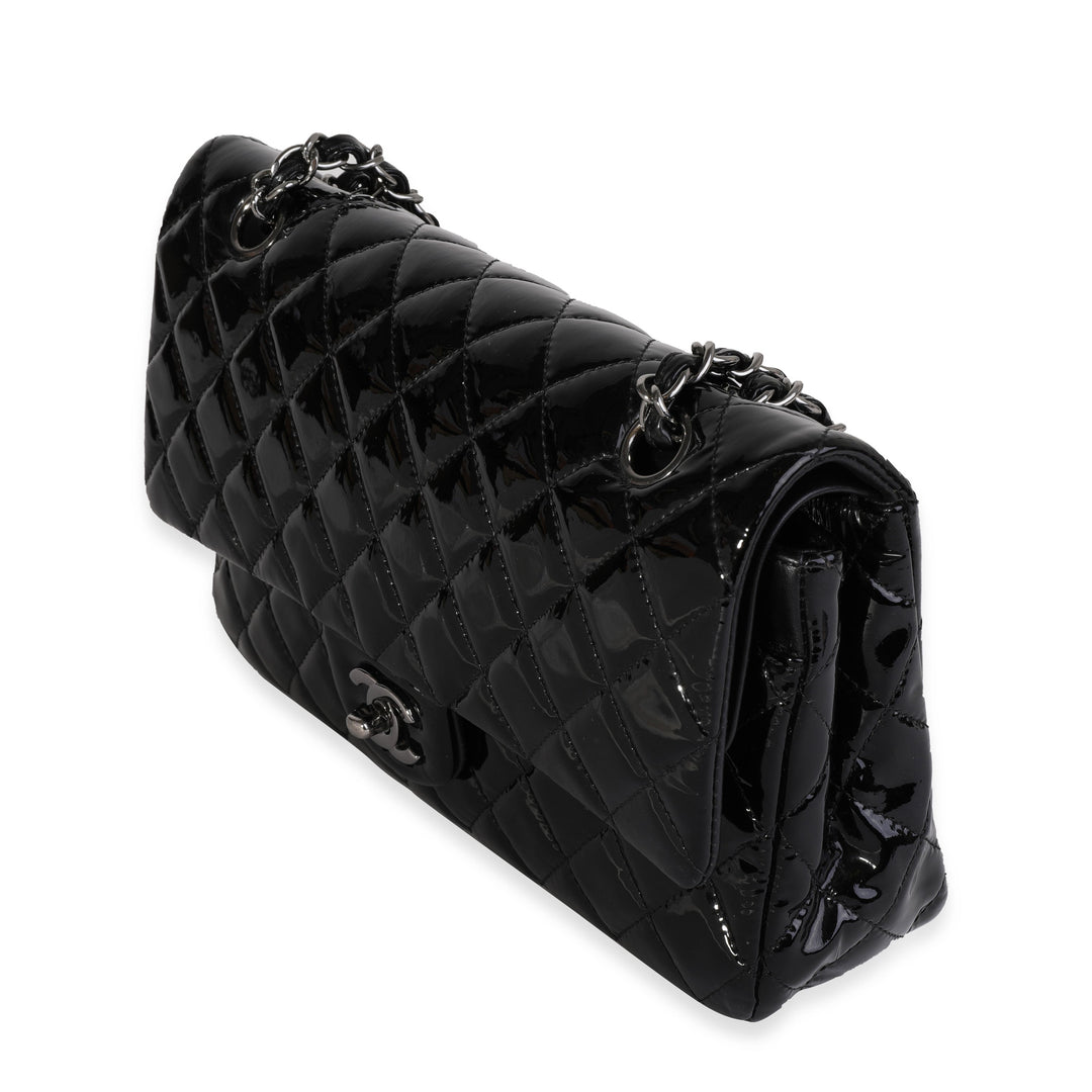Chanel Black Quilted Patent Leather Medium Classic Double New Bag