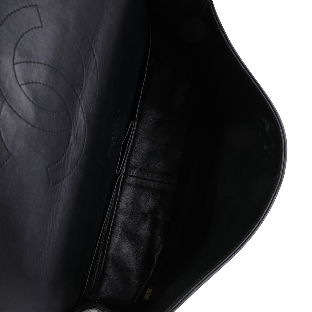 Chanel Black Quilted Patent Leather Maxi Classic Double New Bag