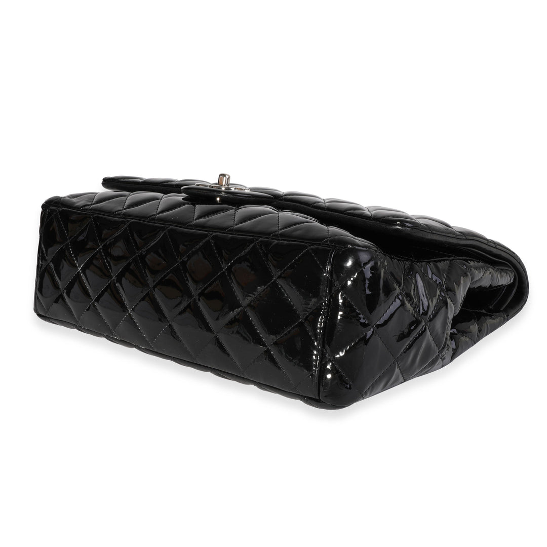 Chanel Black Quilted Patent Leather Maxi Classic Double New Bag