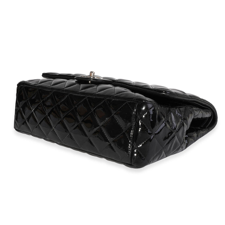 Chanel Black Quilted Patent Leather Maxi Classic Double New Bag